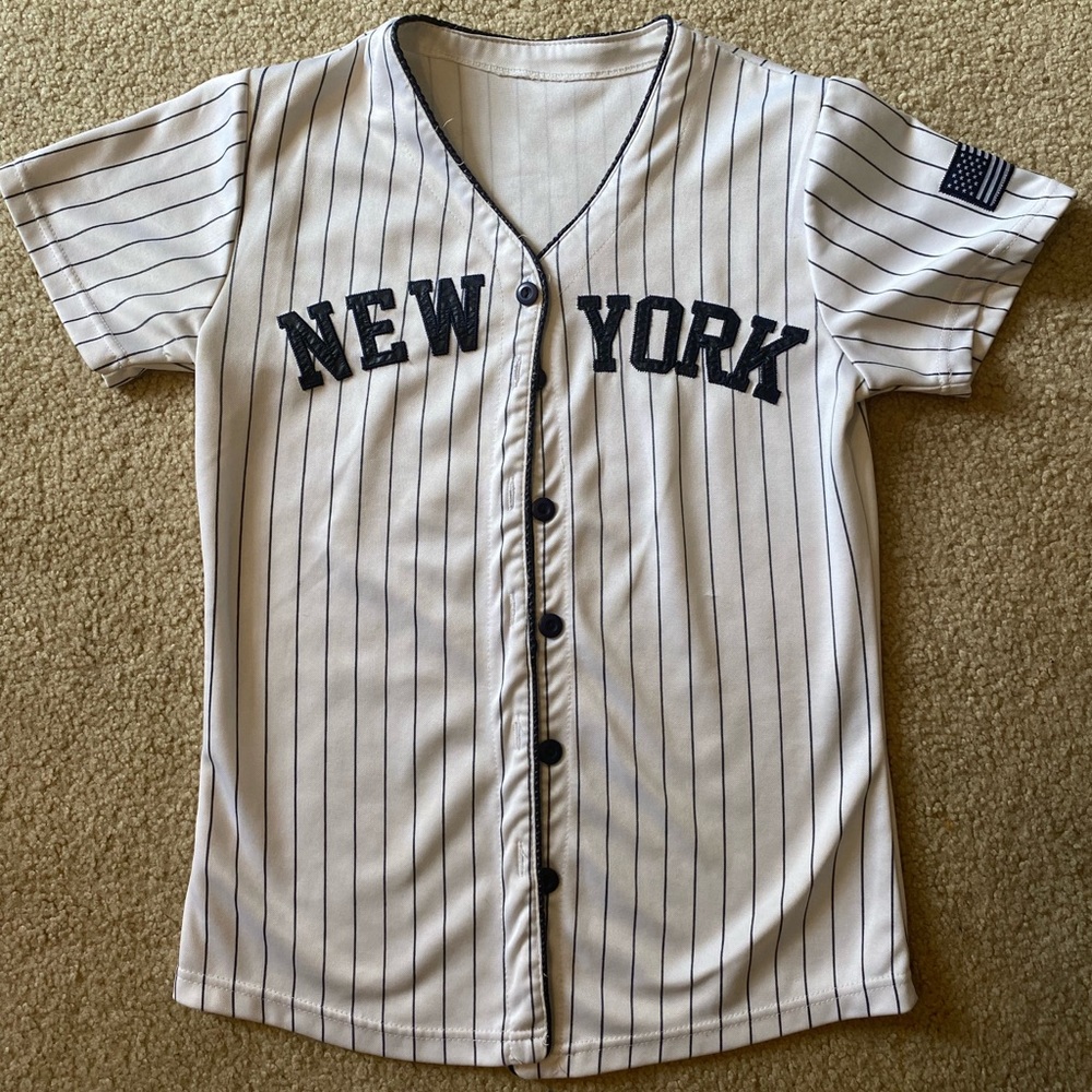 New York Kids Striped Baseball Shirt - White
